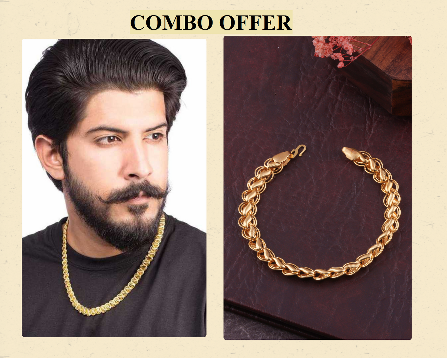 BEAUTIFUL BRASS GOLD CHAIN AND GOLD BRACELET COMBO FOR MENS(PACK OF 2)