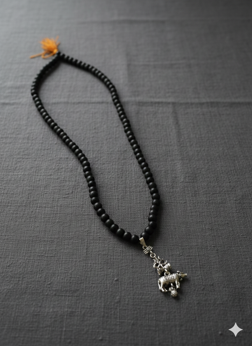 Original Karungali Malai with Shiv Trishul & Nandi Pendant