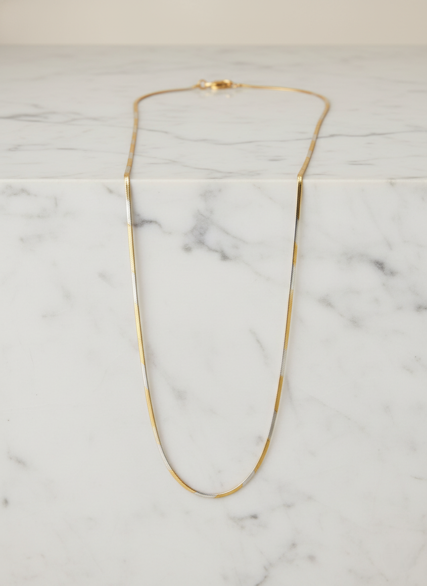 Unisex Elegant Two-Tone Flat Snake Chain with Gold and Silver Tones