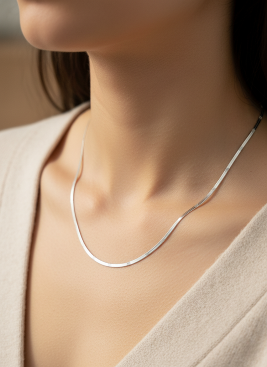 Unisex Sterling Silver Flat Herringbone Chain