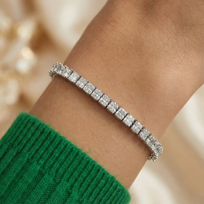Unisex Silver Tennis Bracelet - Square Cut CZ Stones - Wedding & Party Jewelry Gift
