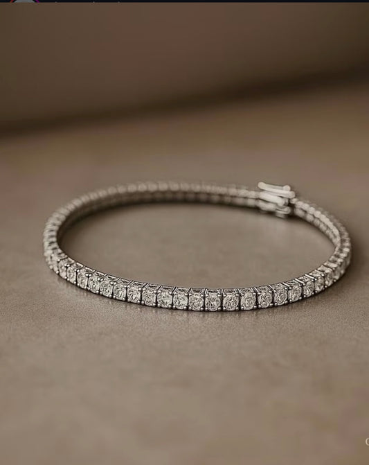 Unisex Silver Tennis Bracelet - Square Cut CZ Stones - Wedding & Party Jewelry Gift