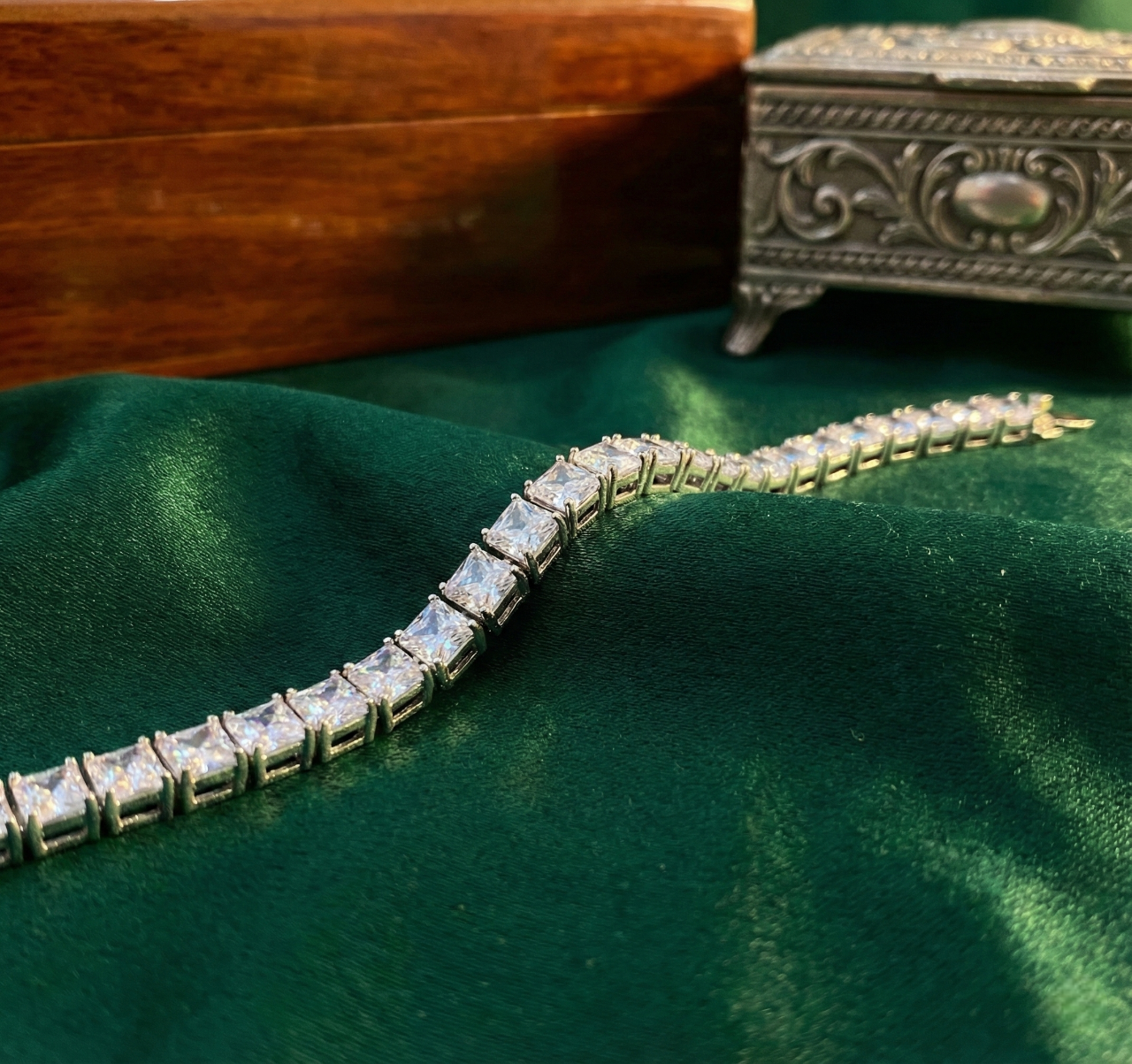 Unisex Silver Tennis Bracelet - Square Cut CZ Stones - Wedding & Party Jewelry Gift