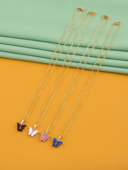 Gujju Butterfly Shape Pendant Chain Necklace For Women And Girls