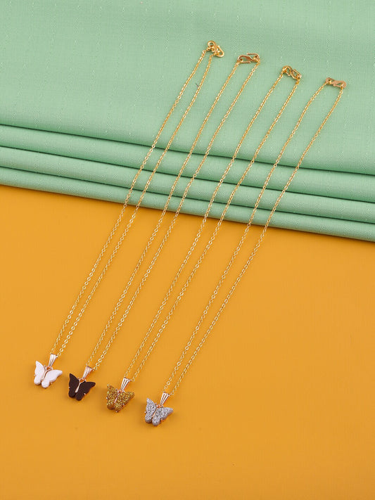 Gujju Butterfly Shape Pendant Chain Necklace For Women And Girls