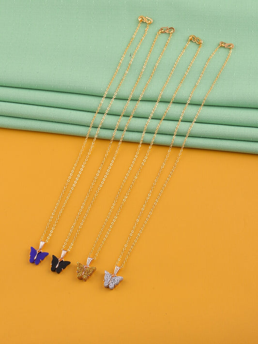 Gujju Butterfly Shape Pendant Chain Necklace For Women And Girls