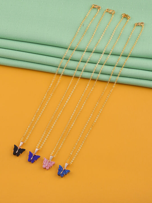 Gujju Butterfly Shape Pendant Chain Necklace For Women And Girls