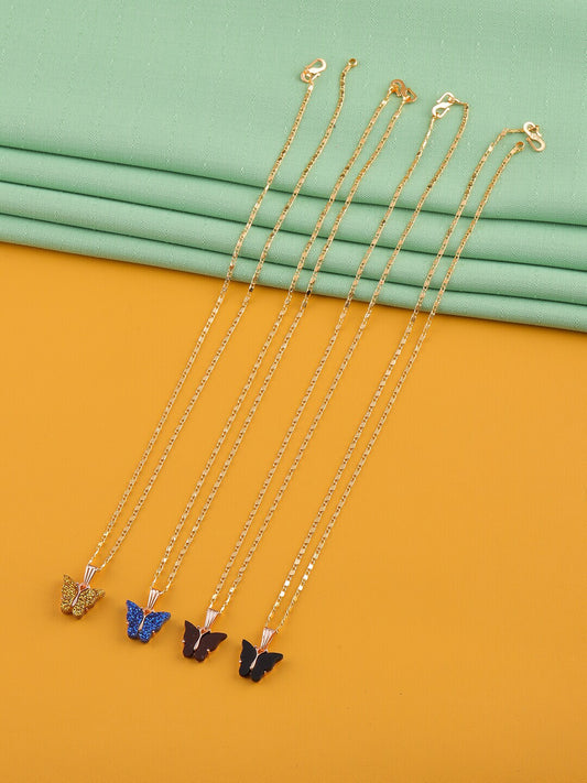 Gujju Butterfly Shape Pendant Chain Necklace For Women And Girls
