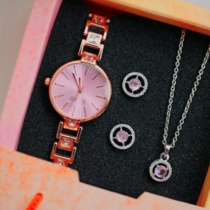 Special Pink Analog Wrist Watch And Pendant Set For special Gift 