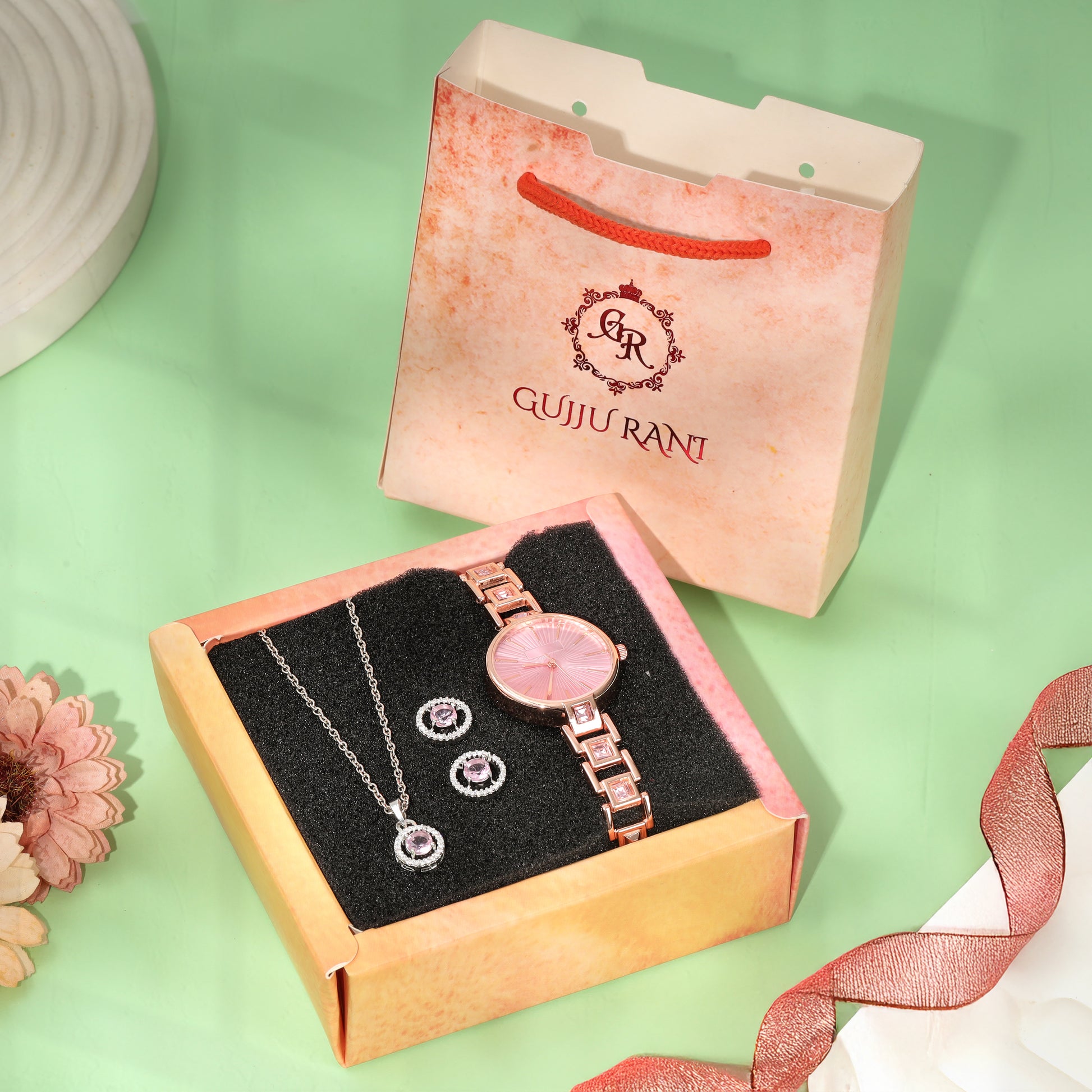 Special Pink Analog Wrist Watch And Pendant Set For special Gift 