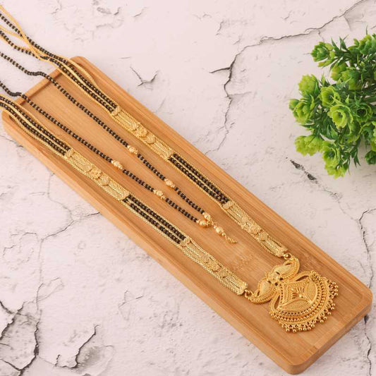Combo Of 2 Pcs Ethnic Traditional One Gram Gold Glorious Maharashtrian Style Long Chain Black Beads 30 Inch And 18 Inch Short