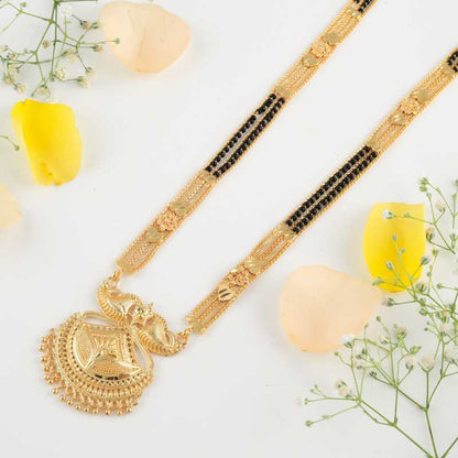 Combo Of 3 Pcs Ethnic Traditional One Gram Gold Glorious Maharashtrian Style Long Chain Black Beads 30 Inch And 18 Inch Short
