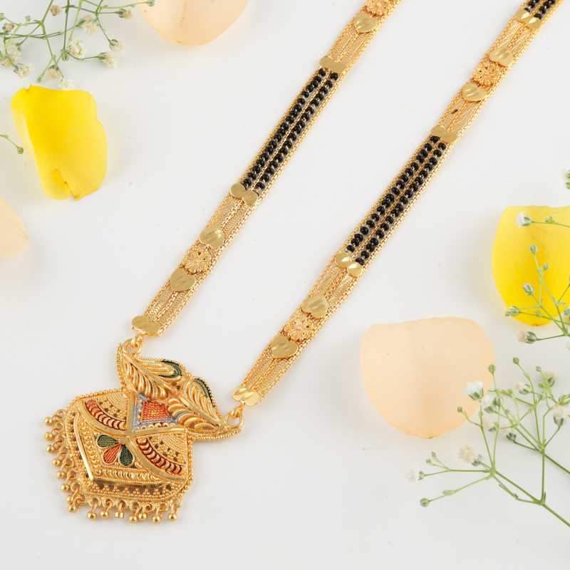 Combo Of 3 Pcs Ethnic Traditional One Gram Gold Glorious Maharashtrian Style Long Chain Black Beads 30 Inch And 18 Inch Short