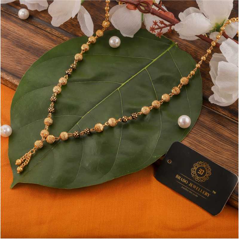 Combo Of 3 Pcs Ethnic Traditional One Gram Gold Glorious Maharashtrian Style Long Chain Black Beads 30 Inch And 18 Inch Short