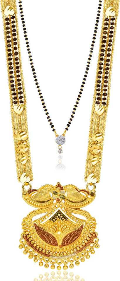Combo Of 2 Pcs Ethnic Traditional One Gram Gold Glorious Maharashtrian Style Long Chain Black Beads 30 Inch And 18 Inch Short