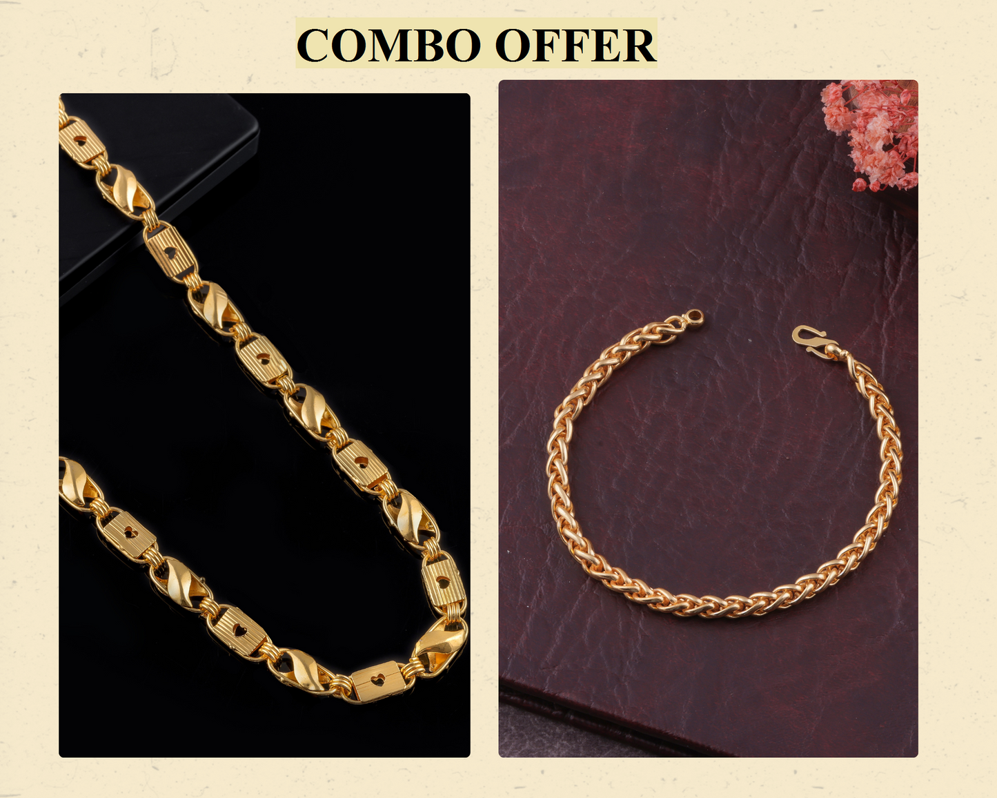 BEAUTIFUL BRASS GOLD CHAIN AND GOLD BRACELET COMBO FOR MENS(PACK OF 2)