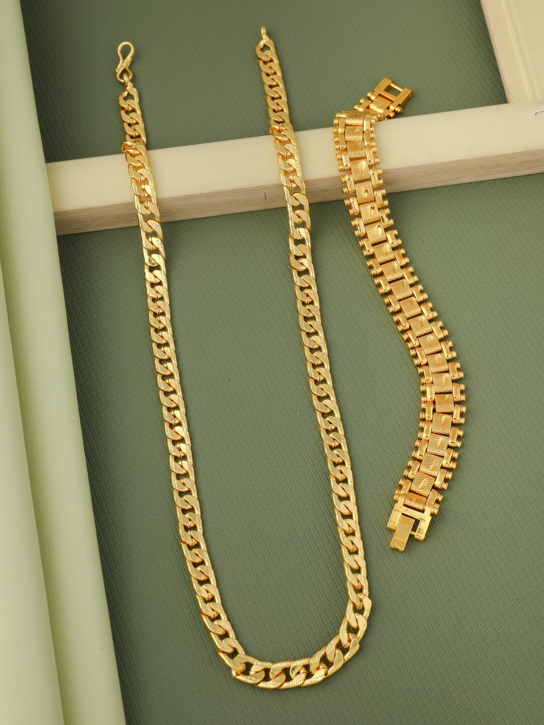 Gujju Jewellers Gold plated Chain with Bracelet For Boys and Men's Gold-plated Plated Alloy Chain