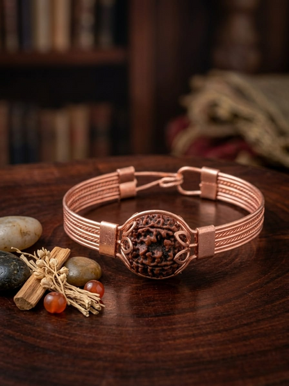 5 Mukhi Rudraksha Copper-Toned Handcrafted Designer Cuff Bracelet