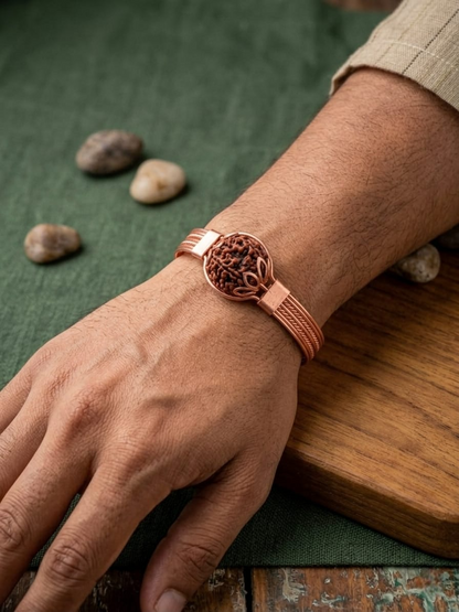 5 Mukhi Rudraksha Copper-Toned Handcrafted Designer Cuff Bracelet