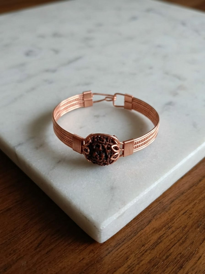 5 Mukhi Rudraksha Copper-Toned Handcrafted Designer Cuff Bracelet