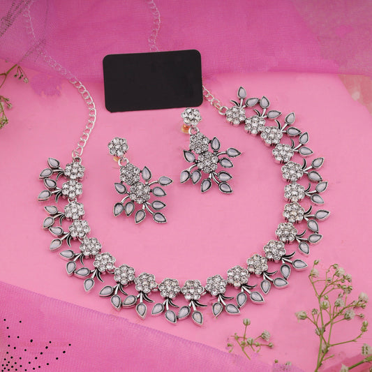 Silver Plated White Colour Necklace With Earrings For Womens