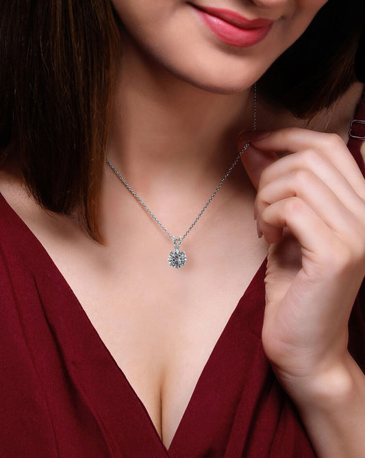 Solitaire Pendant Necklace In Silver Plated For Women & Girls