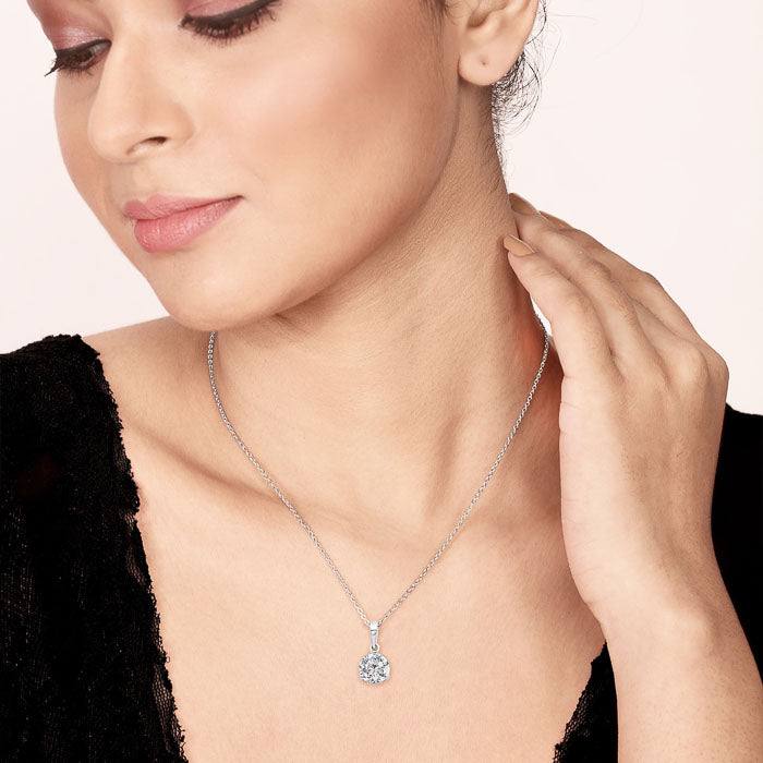 Solitaire Pendant Necklace In Silver Plated For Women & Girls