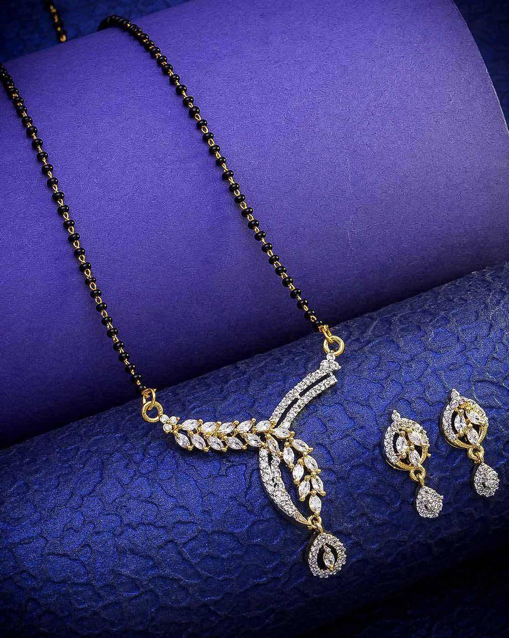 Amarican diamond style Mangalsutra with earrings for women