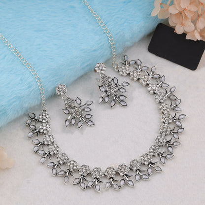 Silver Plated White Colour Necklace With Earrings For Womens