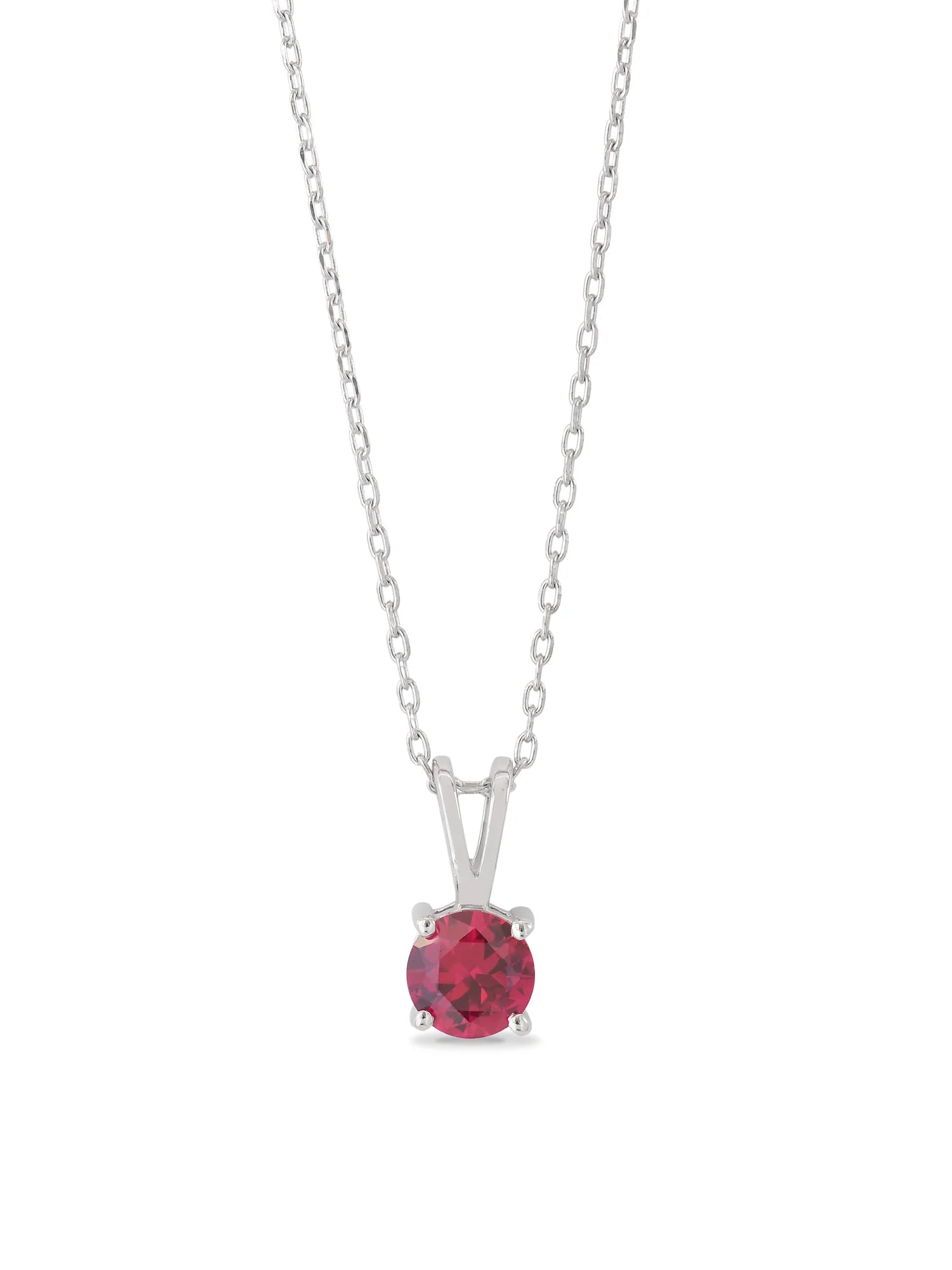 Ruby Solitaire  Silver Red Zircon Pendant With Link Chain Pendant Necklace For Woman