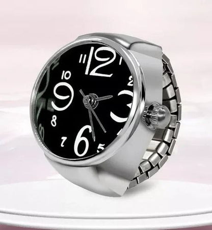 Alloy Silver Plated 1Pc Fashionable Creative Elastic Round Analog Quartz Finger Watch For Womens