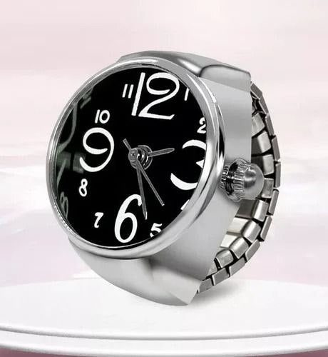 Alloy Silver Plated 1Pc Fashionable Creative Elastic Round Analog Quartz Finger Watch For Womens