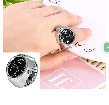 Alloy Silver Plated 1Pc Fashionable Creative Elastic Round Analog Quartz Finger Watch For Womens