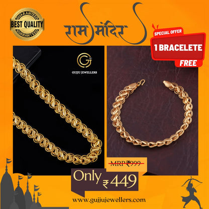 BEAUTIFUL BRASS GOLD CHAIN AND GOLD BRACELET COMBO FOR MENS(PACK OF 2)