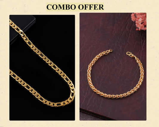BEAUTIFUL BRASS GOLD CHAIN AND GOLD BRACELET COMBO FOR MENS(PACK OF 2)