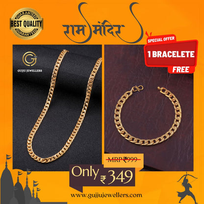 BEAUTIFUL BRASS GOLD CHAIN AND GOLD BRACELET COMBO FOR MENS(PACK OF 2)