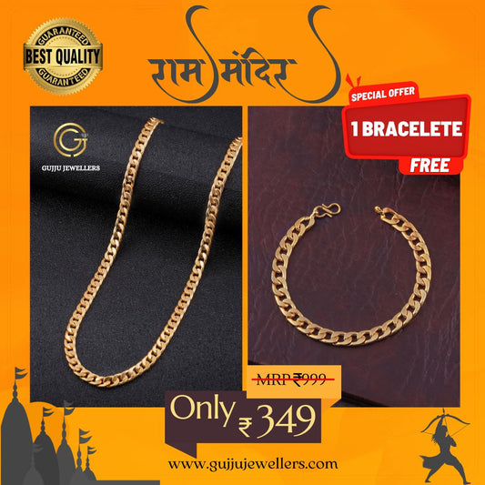 BEAUTIFUL BRASS GOLD CHAIN AND GOLD BRACELET COMBO FOR MENS(PACK OF 2)
