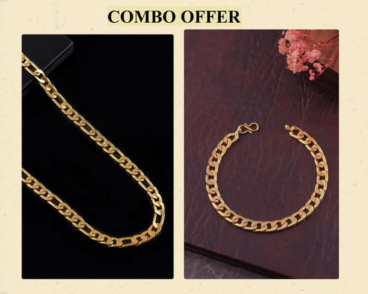 BEAUTIFUL BRASS GOLD CHAIN AND GOLD BRACELET COMBO FOR MENS(PACK OF 2)