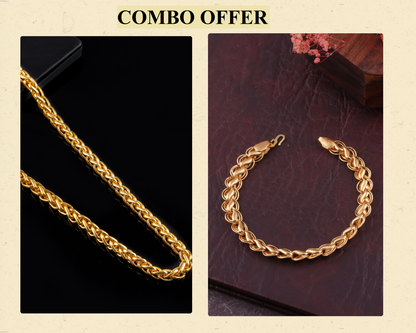 BEAUTIFUL BRASS GOLD CHAIN AND GOLD BRACELET COMBO FOR MENS(PACK OF 2)