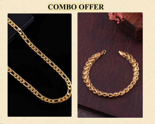BEAUTIFUL BRASS GOLD CHAIN AND GOLD BRACELET COMBO FOR MENS(PACK OF 2)