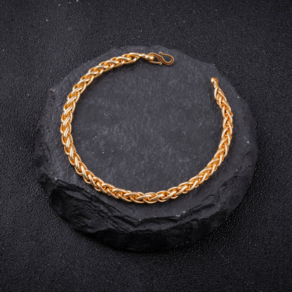 Men's Gold-Plated Wheat Chain & Bracelet Combo(Pack Of 2)