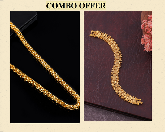 BEAUTIFUL BRASS GOLD CHAIN AND GOLD BRACELET COMBO FOR MENS(PACK OF 2)