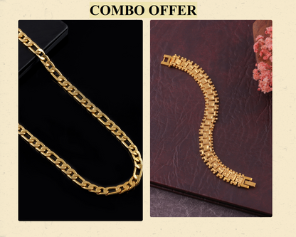 BEAUTIFUL BRASS GOLD CHAIN AND GOLD BRACELET COMBO FOR MENS(PACK OF 2)