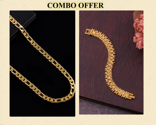 BEAUTIFUL BRASS GOLD CHAIN AND GOLD BRACELET COMBO FOR MENS(PACK OF 2)
