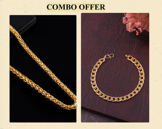 BEAUTIFUL BRASS GOLD CHAIN AND GOLD BRACELET COMBO FOR MENS(PACK OF 2)