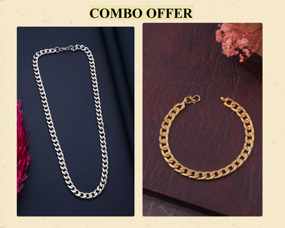 BEAUTIFUL BRASS SILVER CHAIN AND GOLD BRACELET COMBO FOR MENS(PACK OF 2)