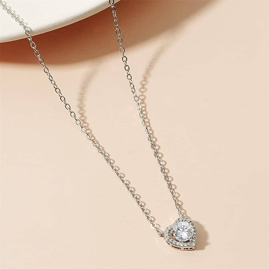 Beautiful Heart Cut American Diamond Pendant with chain For Womens