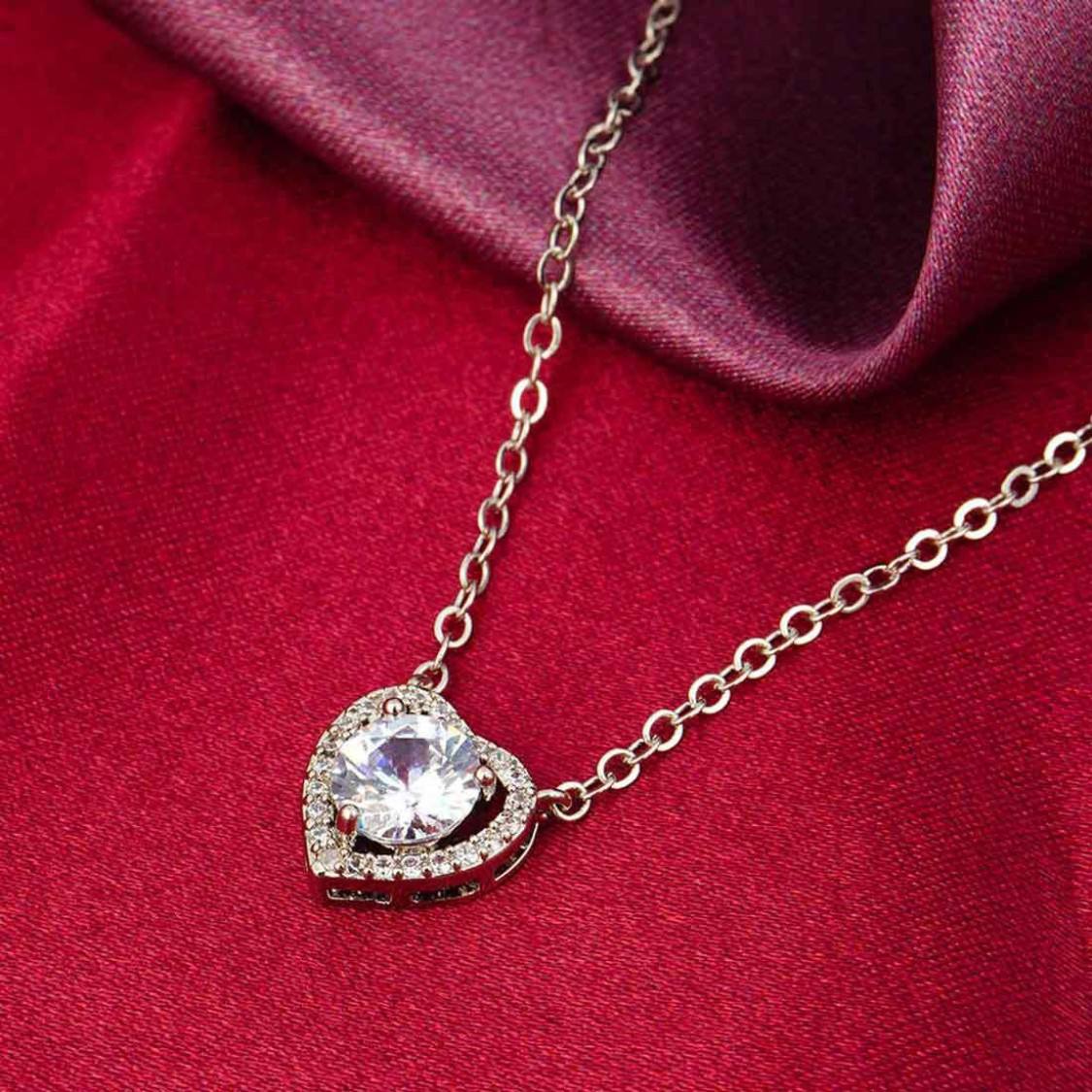Beautiful Heart Cut American Diamond Pendant with chain For Womens