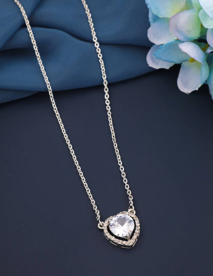 Beautiful Heart Cut American Diamond Pendant with chain For Womens