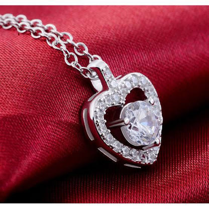Beautiful Heart Cut American Diamond Pendant with chain For Womens